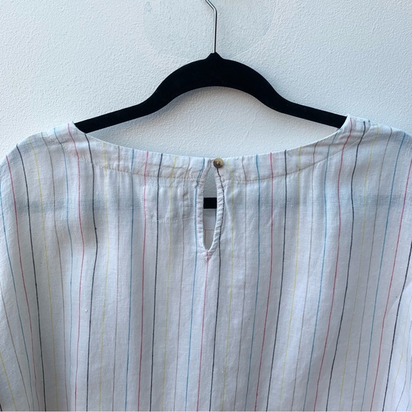 M&S Women's Size 24 100% Linen Top Cream Rainbow Vertical Stripe Boxy Tie Loose - Picture 6 of 8